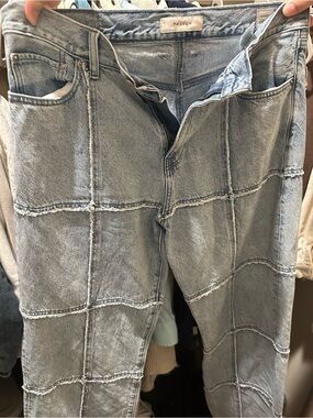 PacSun Men’s Light Blue Patchwork-Panel Relaxed Jeans